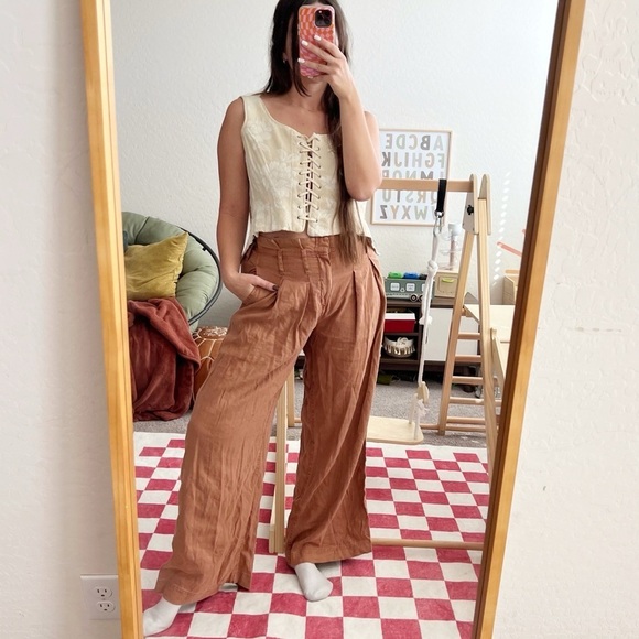 Free People Belted Rust Wide Leg Pant - Picture 1 of 8